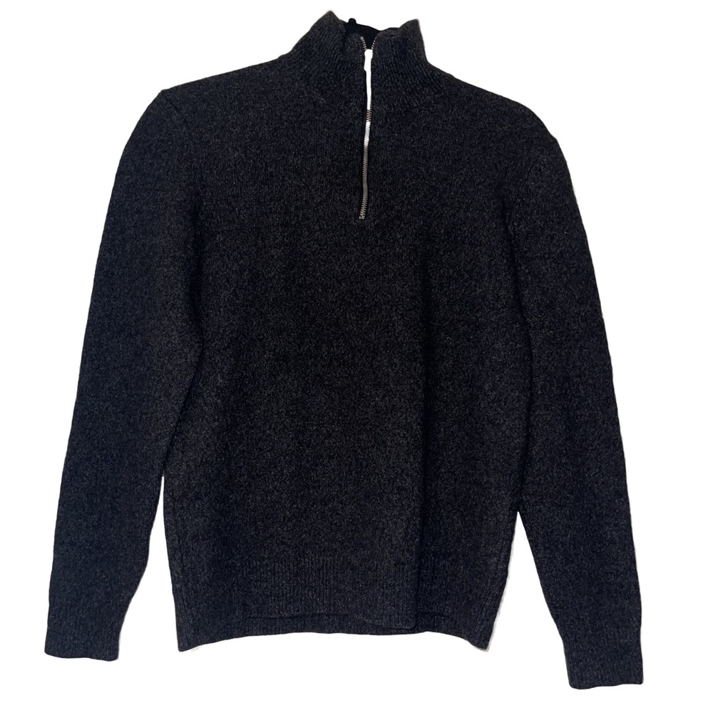 Norse Projects Fjord Half Zip Twist Merino Wool Black Grey Gray Sweater Size S